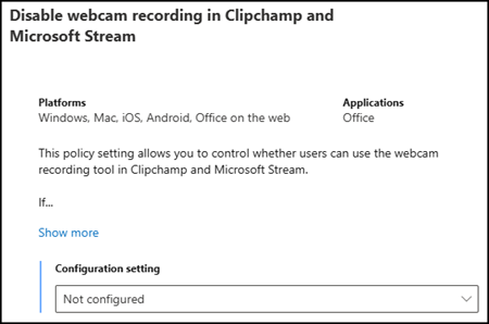 Disable webcam recording in Clipchamp and Microsoft Stream