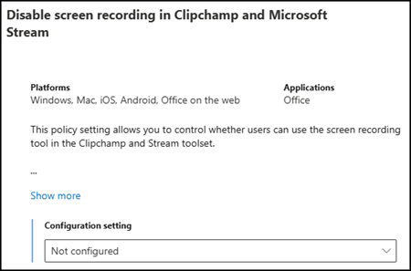 Disable screen recording in Clipchamp and Microsoft Stream