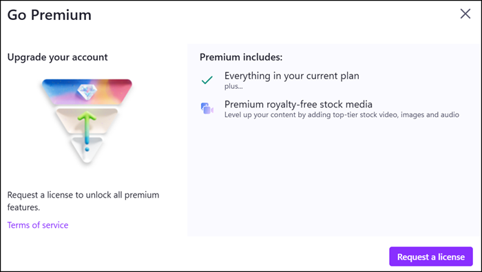 Request a Clipchamp Premium license or upgrade using a credit card