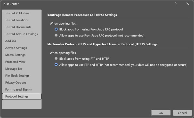 New protocol settings in Microsoft 365 Apps starting with version 2508