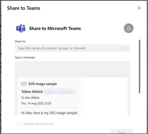 Web-based Share to Teams experience in Outlook