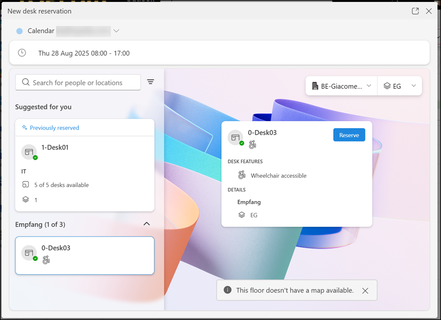 Workdesk reservation in Outlook