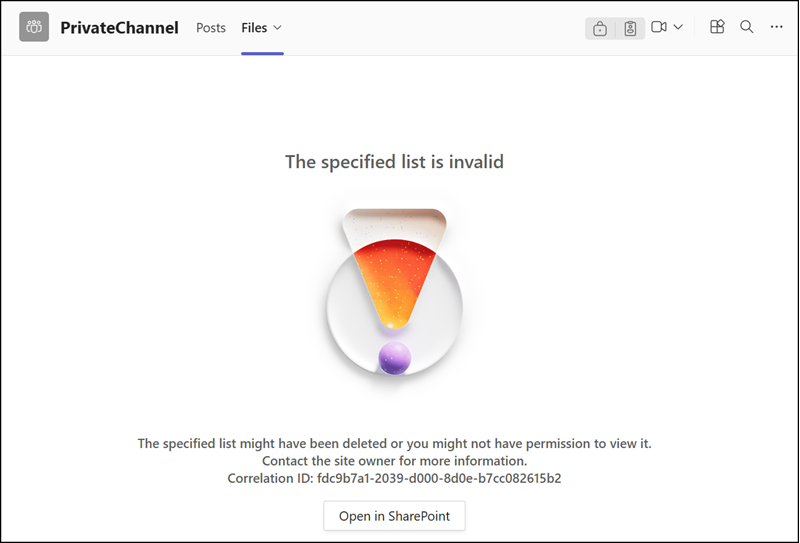 The files tab is inaccessible in private channels if you have this issue