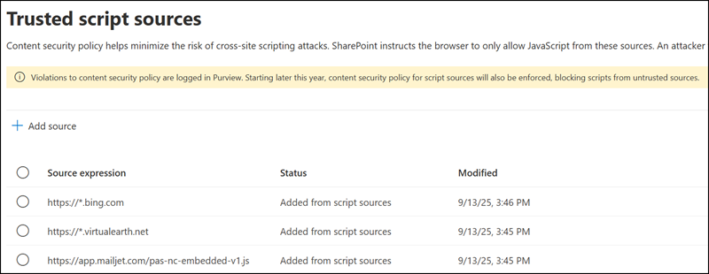 Trusted script sources in SharePoint admin center