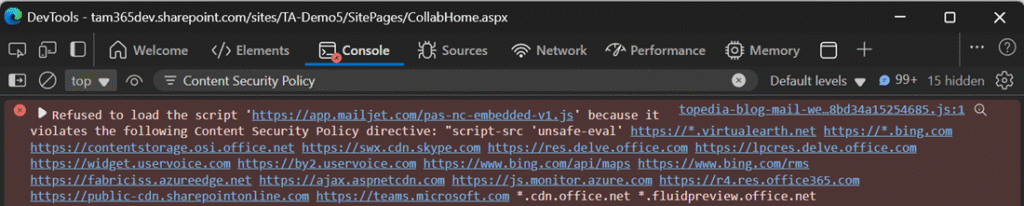 SharePoint refused to load the untrusted script