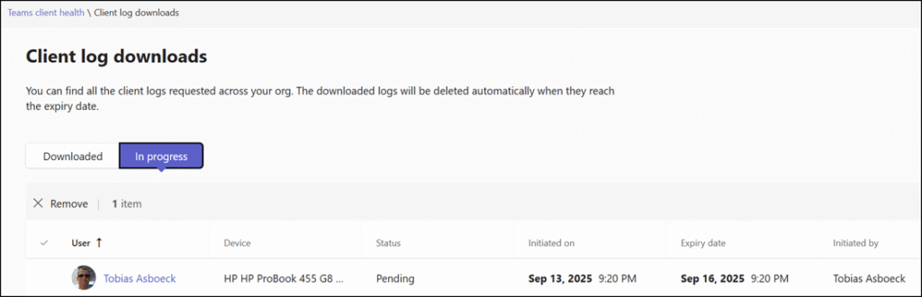 Log collection progress overview
