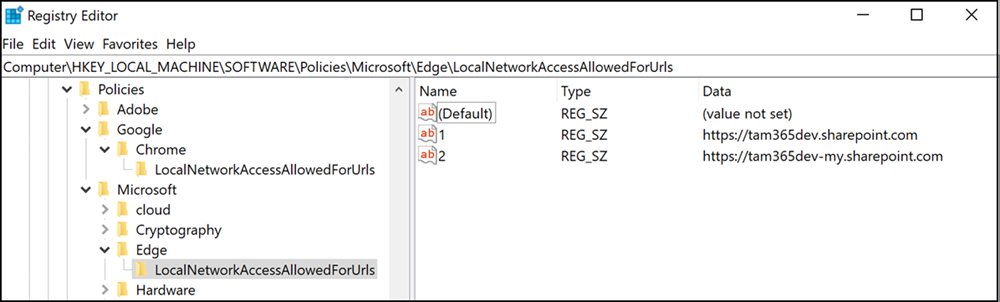 Local network access policy for Microsoft Edge