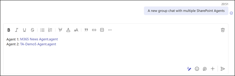 Multiple agents in one message are not supported