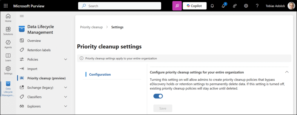 Priority cleanup is enabled by default for the tenant