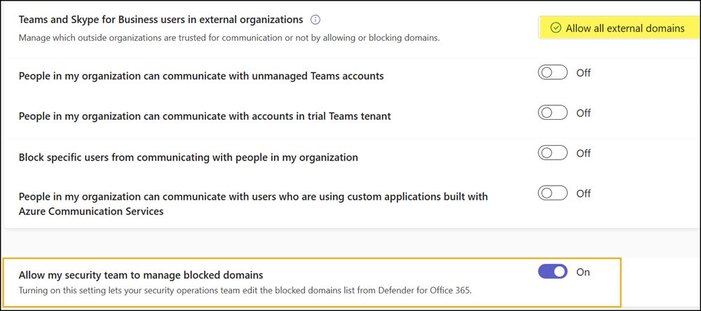 External access settings in Teams Admin Center