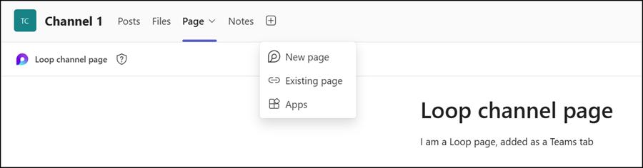 Loop page in a standard channel