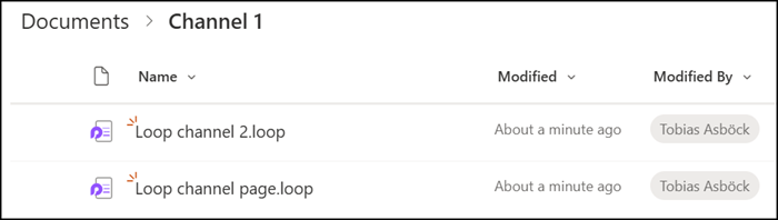 Loop channel pages are stored in the SharePoint channel folder