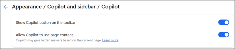 Copilot Chat button in the default configuration