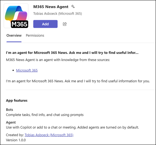 SharePoint Agent in Teams App Store