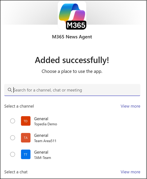 Add the SharePoint Agent to a Teams channel or chat