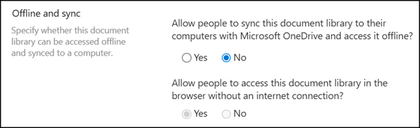 Offline sync settings in the document library