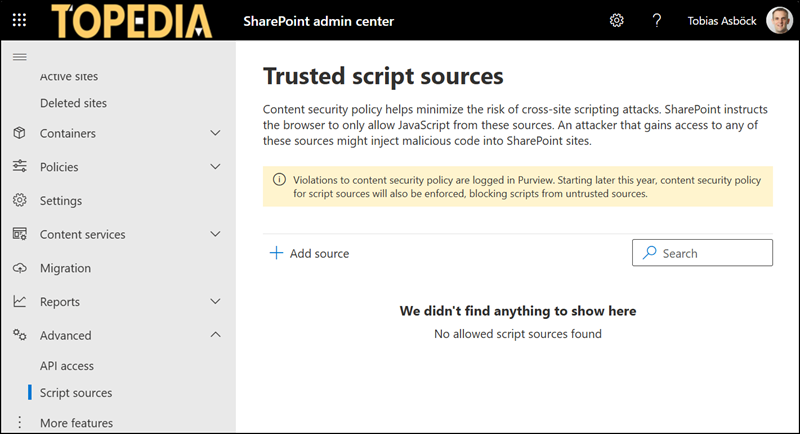 Trusted script sources in SharePoint admin center