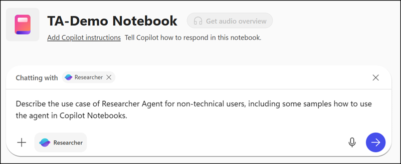 Researcher agent in Copilot Notebook