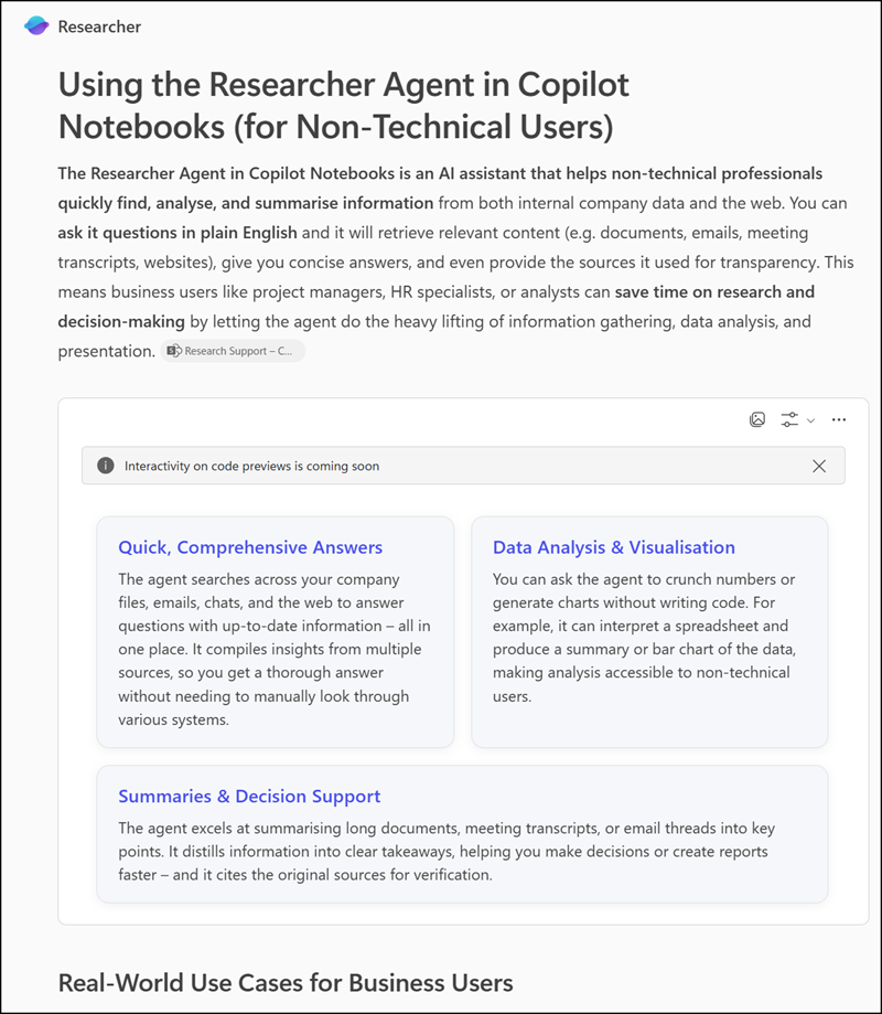 The first part of Researcher's response