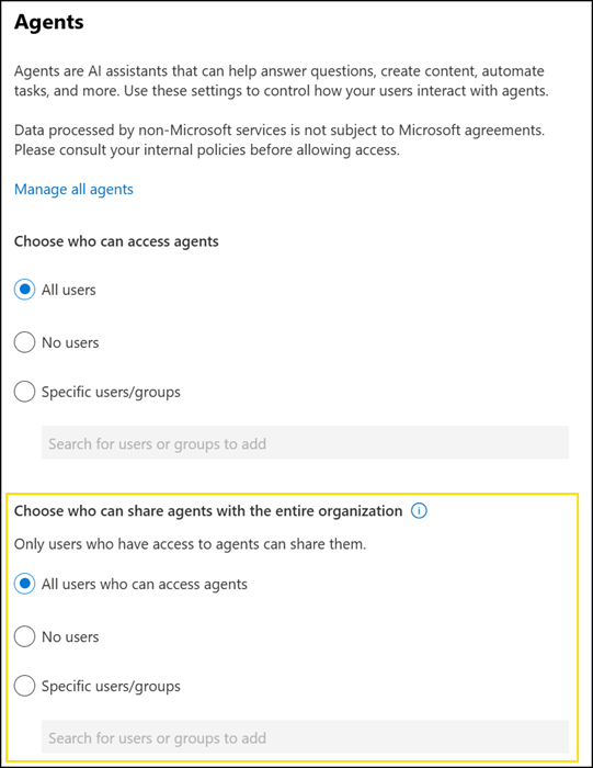 Restrict who can share agents with the entire organization