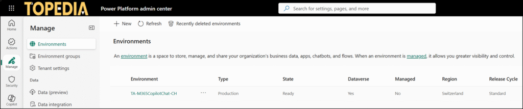 Microsoft 365 Copilot Chat environment in the Power Platform admin center