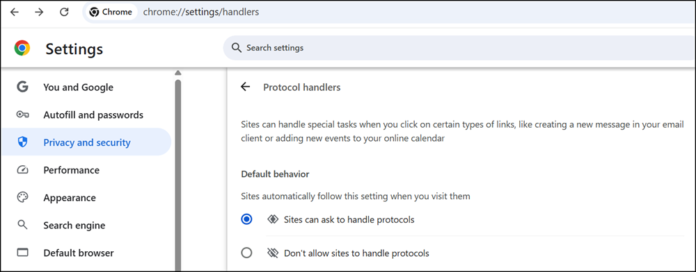 Protocol handlers in Google Chrome
