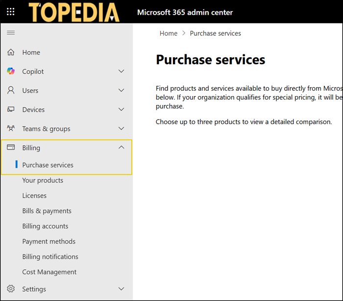 Old navigation in the Microsoft 365 Admin Center