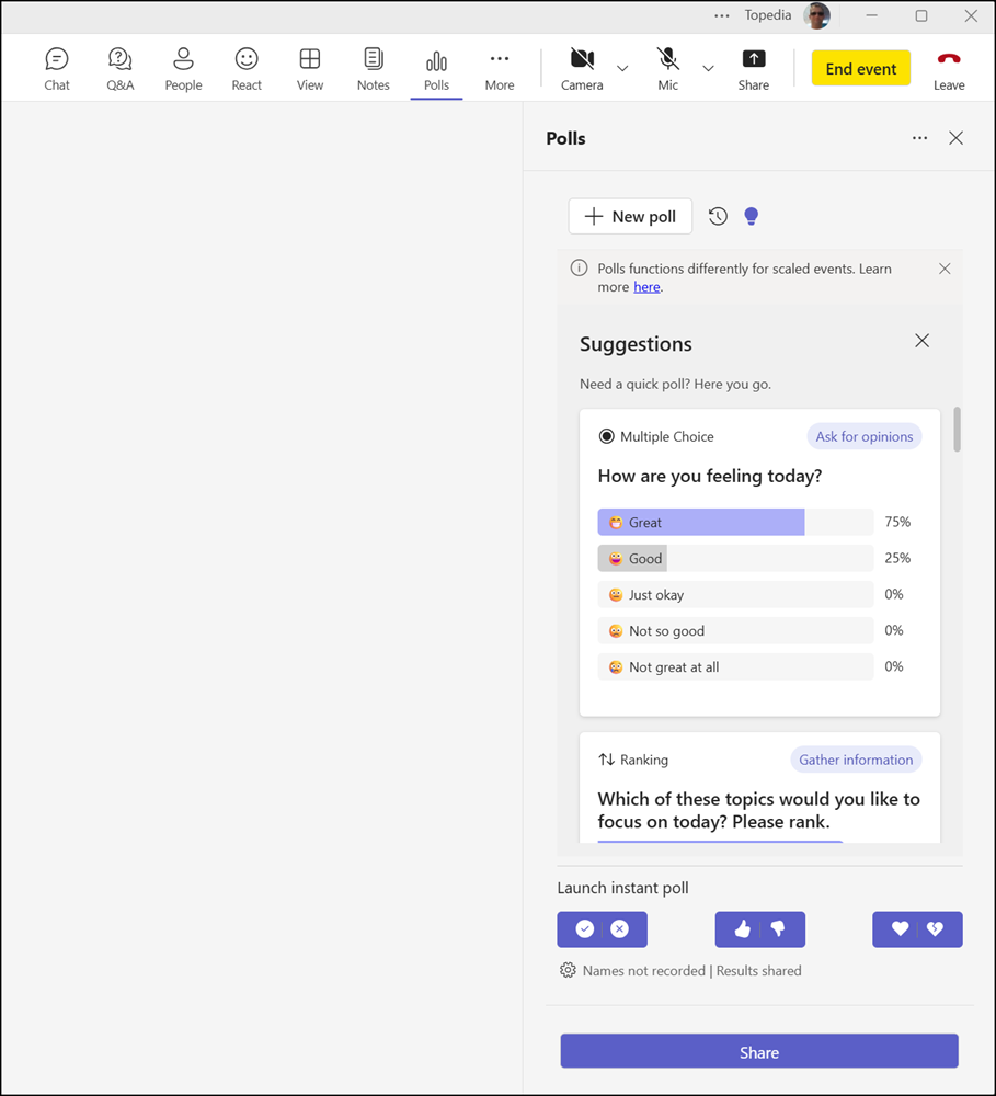 Create a new Poll in a Teams town hall event