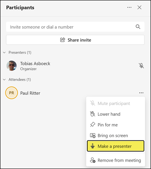 Promote an attendee to a presenter