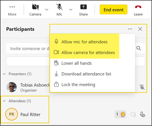 Allow mic and/or camera for all attendees with raised hands