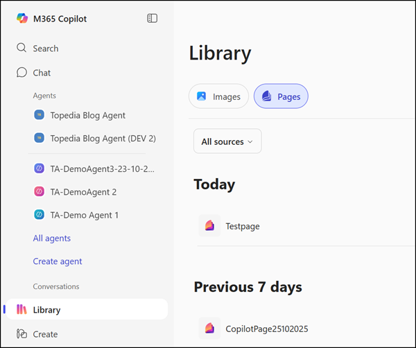 Screenshot showing Copilot Pages in the new Copilot library