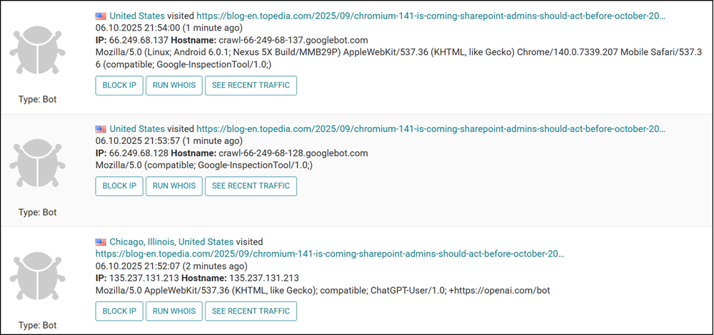 Live traffic logs