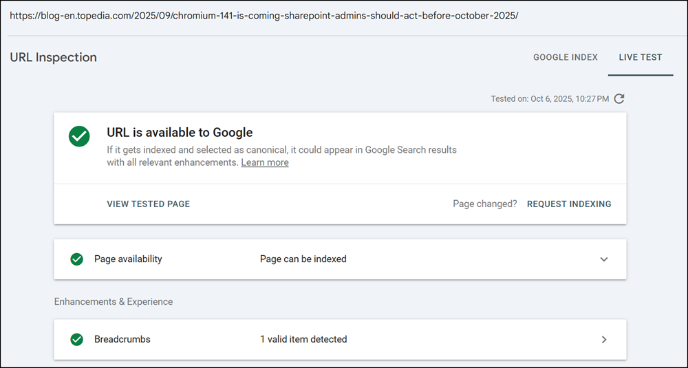 URL live test is working again after the update of my CSP