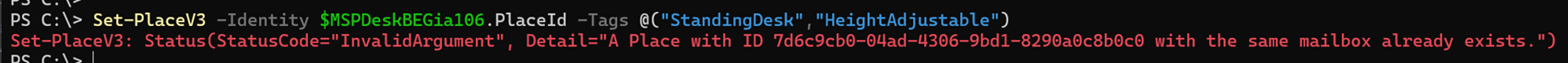 An existing desk cannot be updated