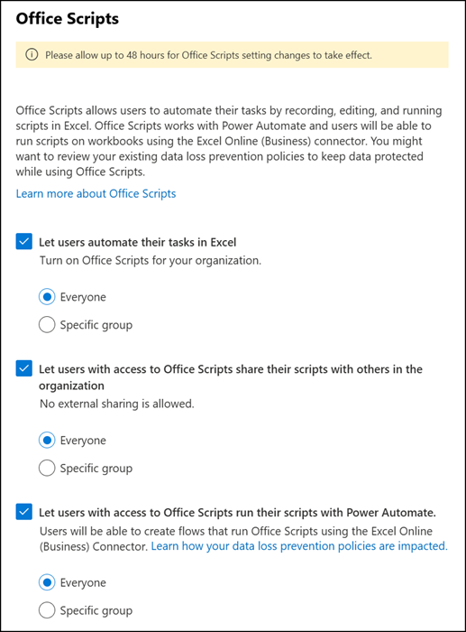 Office Scripts configuration in the M365 Admin Center will be retired