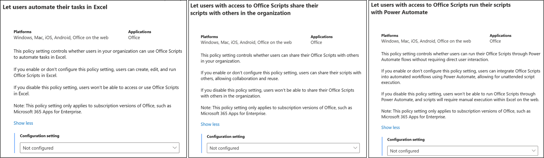 Office Cloud Policies for Excel Scripts