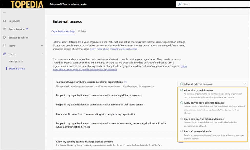 Tenant-level external access policy, for all users in your organization