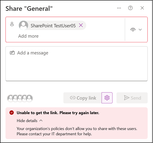 Unable to share content with unlicensed internal users