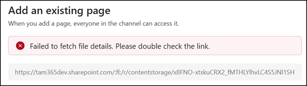 Loop pages stored in Personal Workspaces are not supported