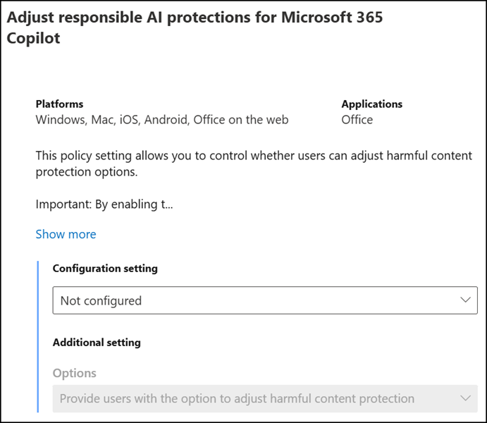 Control harmful content protection with a Cloud Policy