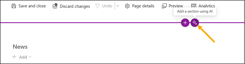 Add a new AI section to your SharePoint page