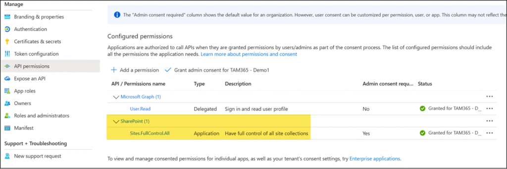 SharePoint - Sites.FullControl.All is supported
