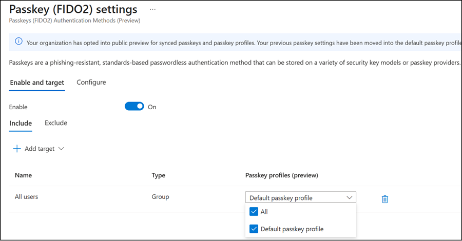 Assign your passkey profile to a group of users or all users