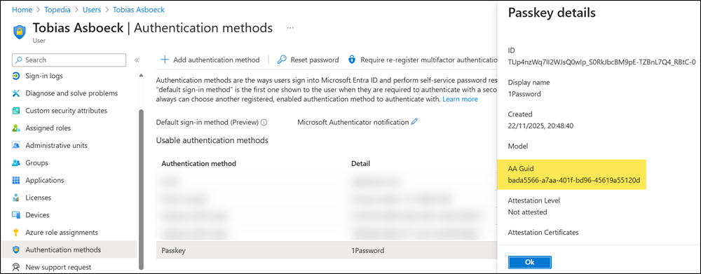 Authentication methods from my account