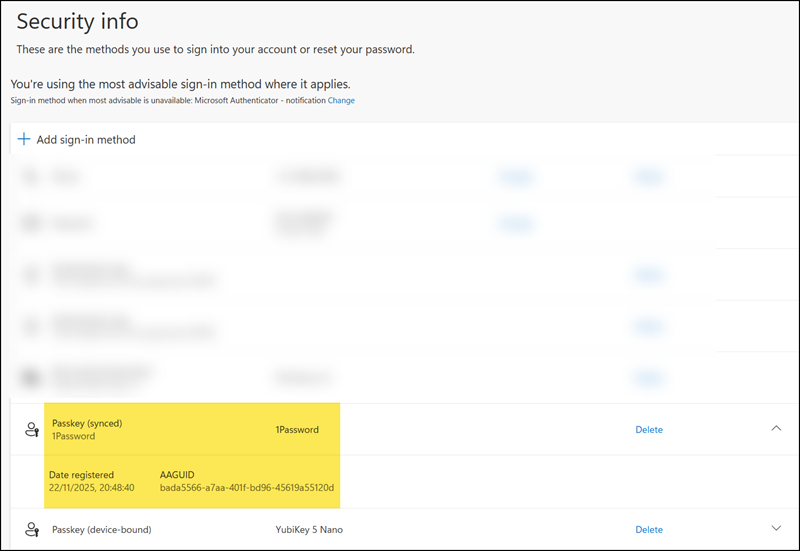 Delete your passkey if necessary