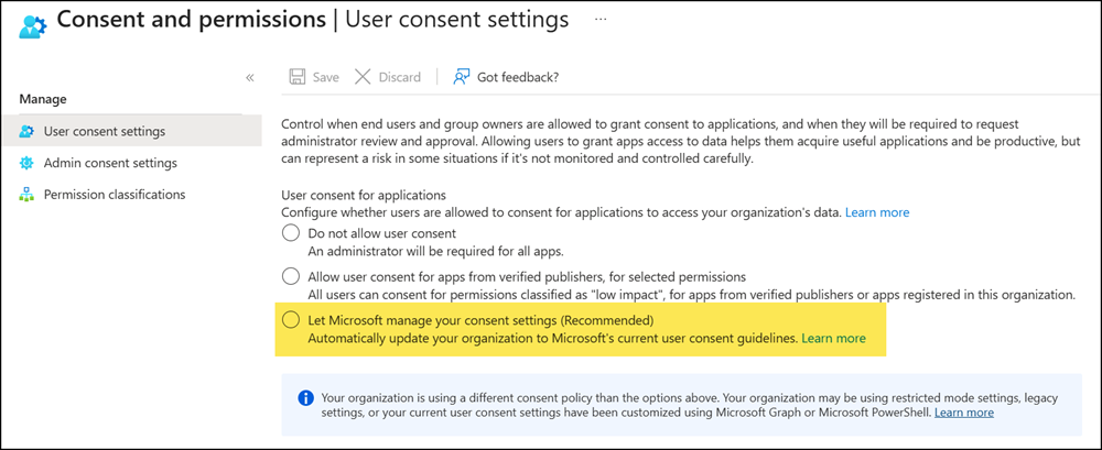 This update affects tenants if the organisation is using the recommended setting