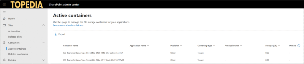 Newly created IC3 SharePoint Embedded containers