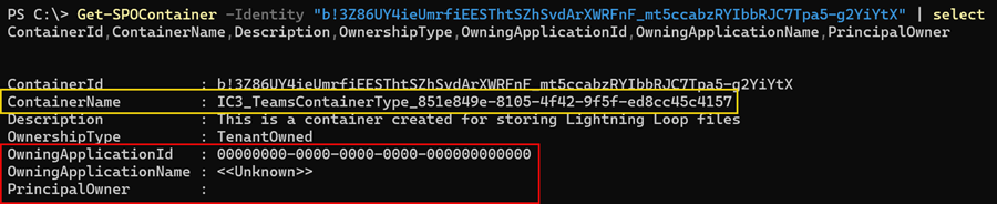 The container name always starts with IC3_TeamsContainerType