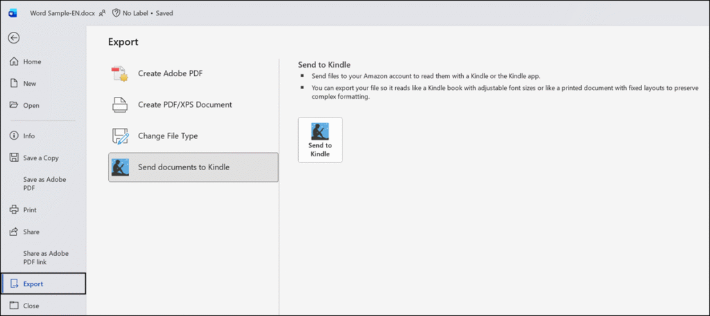 Send to Kindle in Word will be retired