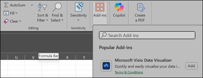 Add the Visio Data Visualizer add-in to Excel